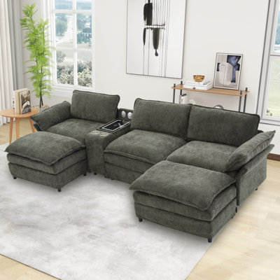 Enn 124 "W Modular Sectional, Wireless Charge, Blue Tooth Speaker, Double-layer Cushion