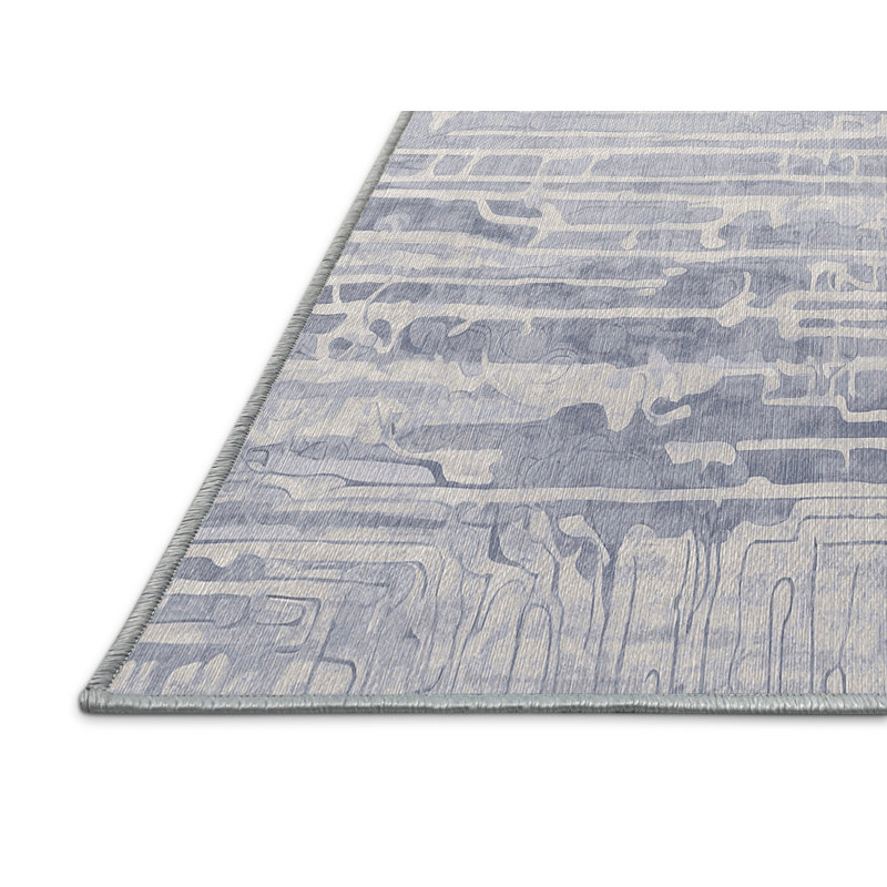 Machine Washable Blue Area Rug, Round 8'