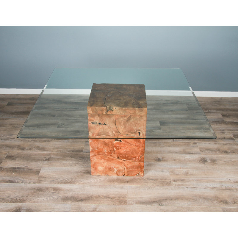 Halcomb Glass Top Solid Wood Base Dining Table