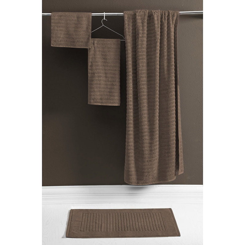 Fralick Ribbed Turkish Cotton Bath Sheet Set (Set of 3), Chocolate