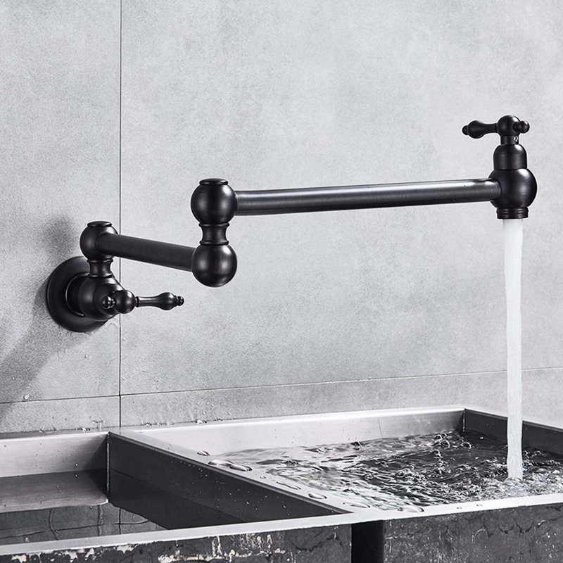 Robinet remplisseur mural noir mat, bras articulés à double articulation, grattage, rouille, 100% laiton pour une fonctionnalité d'exposition