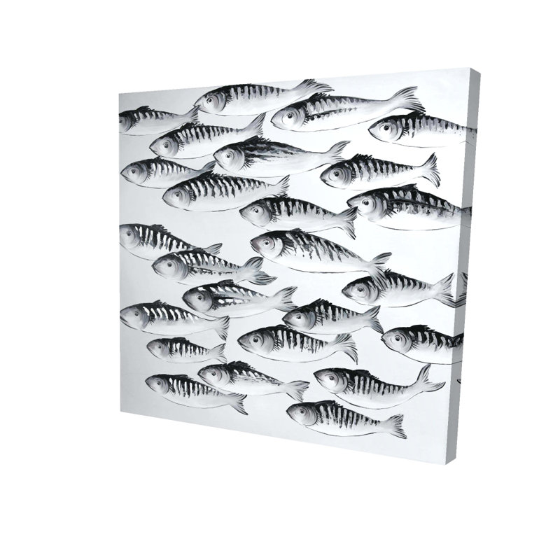 «Gray School of Fish», art mural aquatique moderne