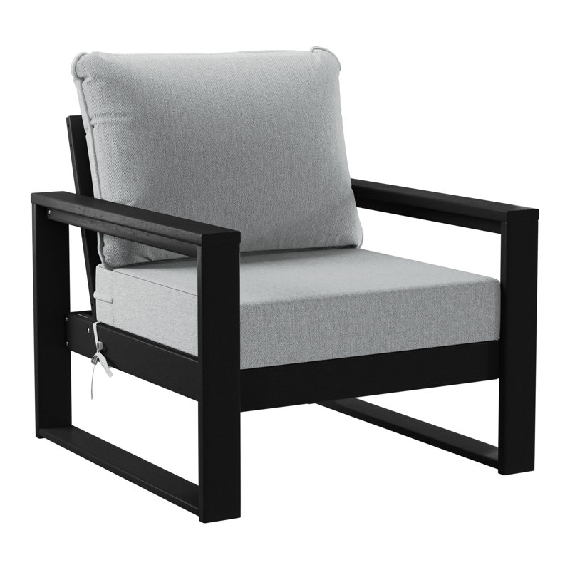 Patio Deep Seating Club Chair With Frame, Light Gray, Black