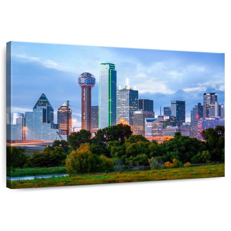 Silhouette du centre-ville emblématique de Sirci, Dallas, H 16 po x l 24 po