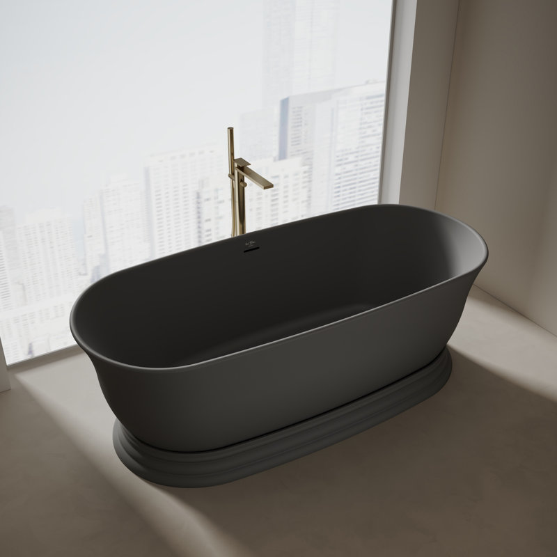 Baignoire de trempage autoportante noire matte 71 po x 31 po avec trop-plein et bonde escamotable pour salle de bain MonBlari