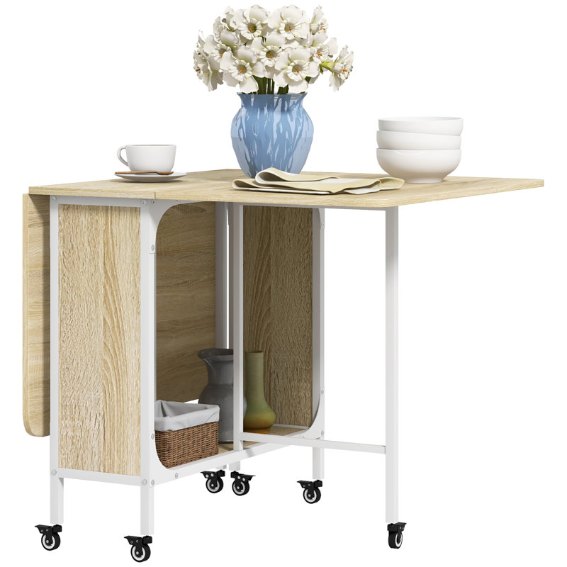 Folding Dining  Table, Natural Wood/White