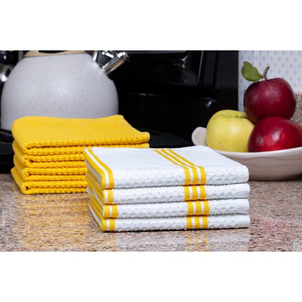 3-PK SOHO Living Absorbent Cotton Kitchen Towels White Gray Waffle Check  Weave