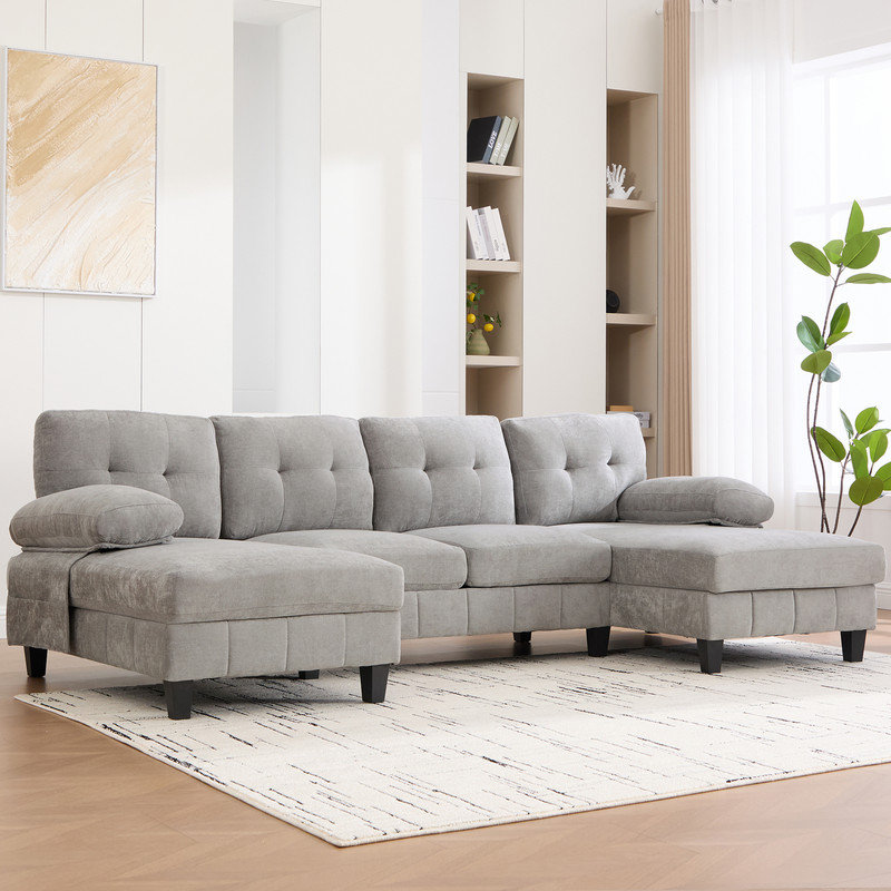 103.5"W 4-Piece Upholstered Sectional, Gray Chenille