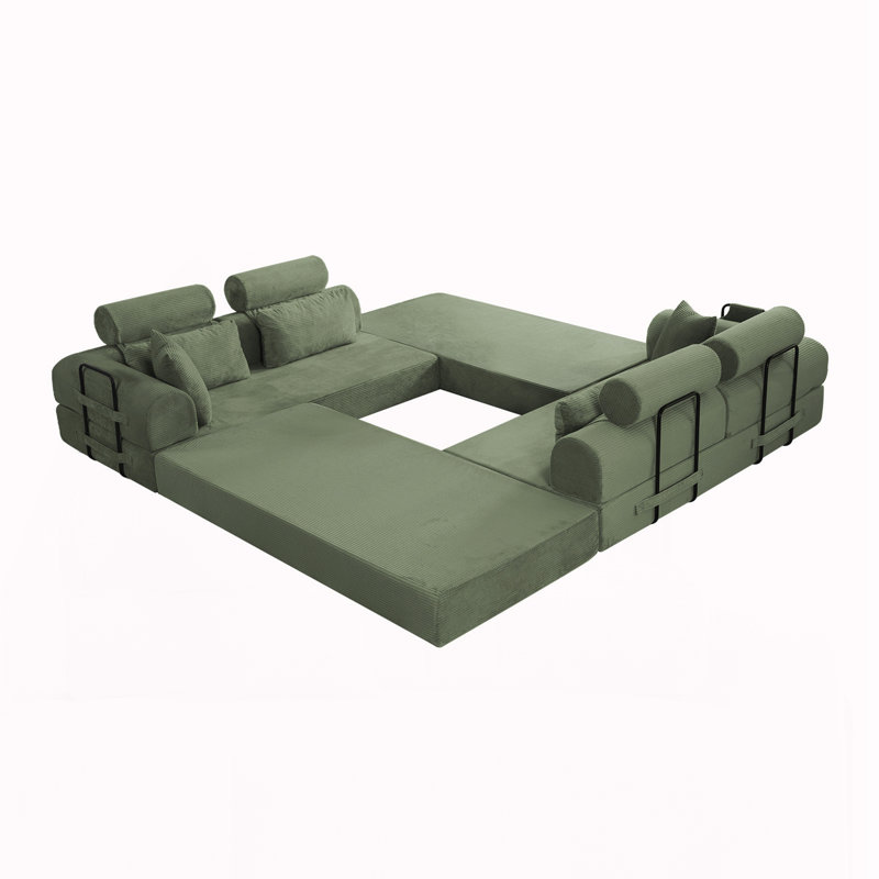 Canapé modulaire en L, Tissu gris-vert
