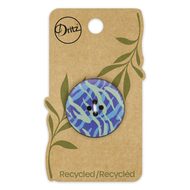 Bouton rond en cuir recyclé Dritz, 30 mm, imprimé multicolore, 3 boutons, Bleu / vert / bleu ciel