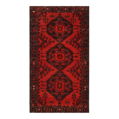 Tapis oriental rouge en laine / coton fait à la main 5 pi 1 po x 9 pi 5 po Oriental