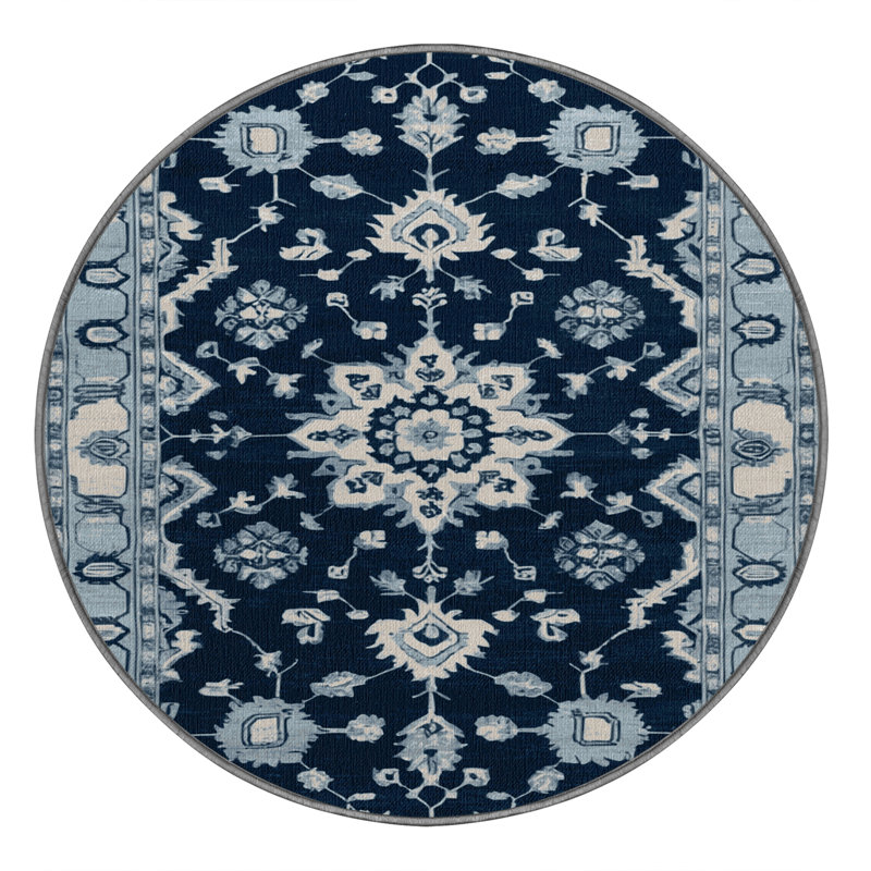 Machine Washable Overdyed Gray Area Rug, Round 7'