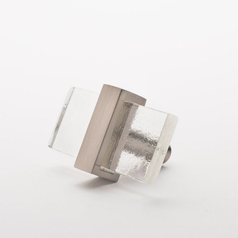 2” Length Rectangle Knob, Satin Nickel/Clear