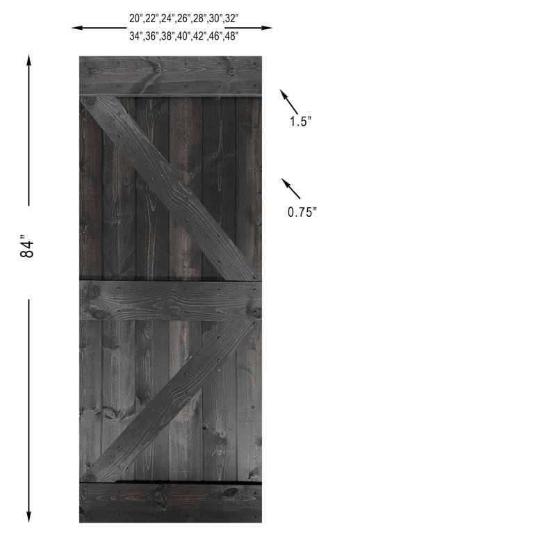 Ensemble de quincaillerie pour porte de grange simple en bois, Gris carbone, 24 po x 84 po
