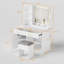 Meuble-lavabo de 32 po de largeur avec miroir éclairé et prise de courant, coiffeuse avec grand espace de rangement et tabouret rembourré pour chambre à coucher et studio