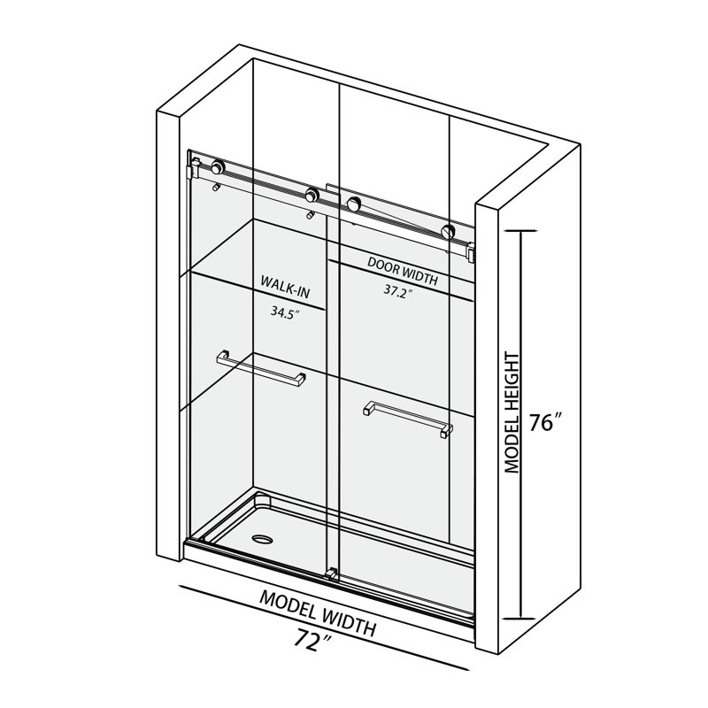66-72 In. W X 76 In. H Double Sliding Frameless Shower Door With 3/8 In. (10mm) Tempered Glass, Matte Black