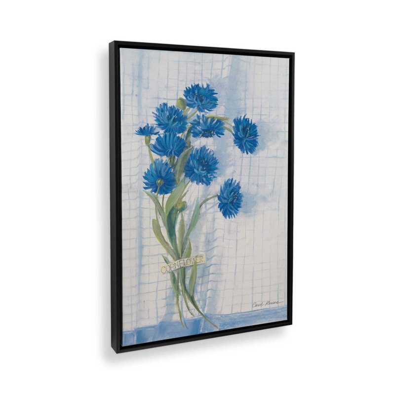 «Cornflowers on Linen» par Carol Rowan, reproduction d'art, Noir, H 16 po x l 12 po