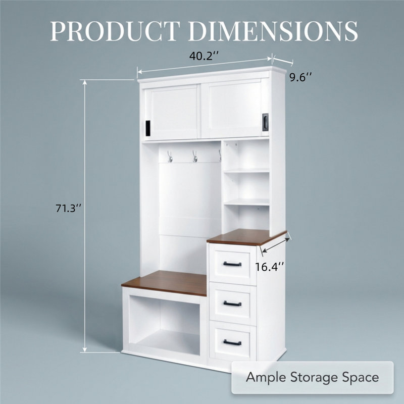 40.2-inch Entryway Bench With Coat Rack, Featuring 3 Shelves And Drawers, Plus A Wide Storage Bench With 3 Sturdy Hooks. Ideal For Hallways, Entryways, And Living Rooms.