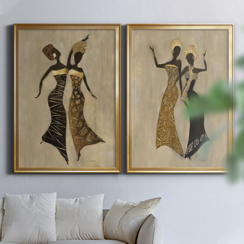 «Celebration I», ensemble de 2 reproductions d'art, Pas de tapis, H 22,5 po x l 61 po x P 1,5 po, Toile encadrée dorée