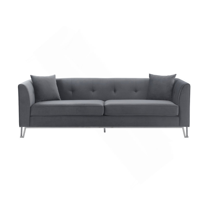 Canapé 90 po en tissu gris avec pieds en acier inoxydable brossé