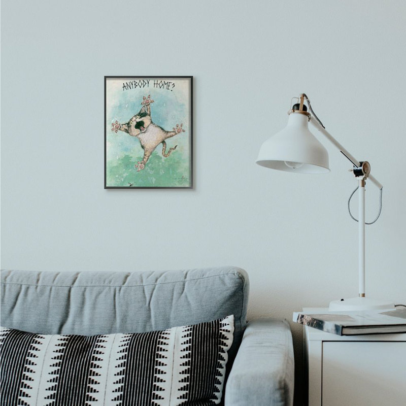 «Anybody Home Funny Cat» par Gary Patterson - impression d'art graphique, H 11 po x l 14 po, Giclée encadrée noir minuit