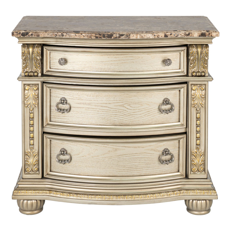 Abshire 3-Drawer Nightstand, Gold