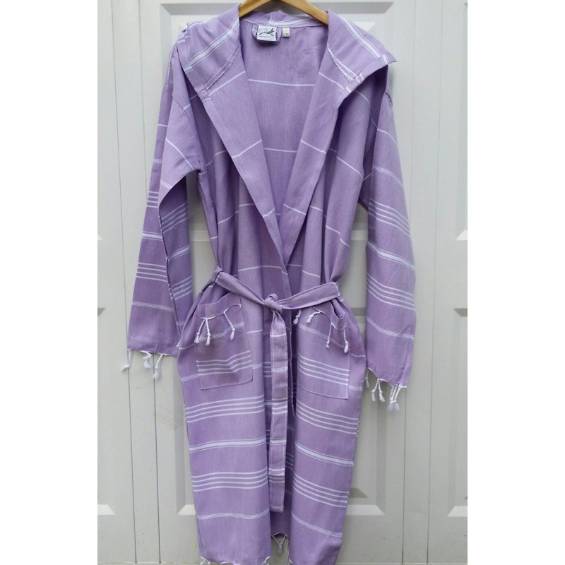 Genovese Gender Neutral Mid-Calf Bathrobe with Pockets and Hood, 57cm L x 47cm B, Purple