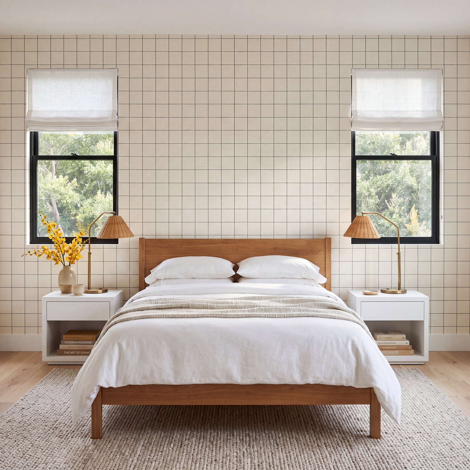 Windowpane Sisal Wallpaper Roll, Navy