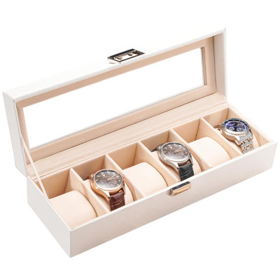 Vitrine de montre avec couvercle en verre et cuir synthétique