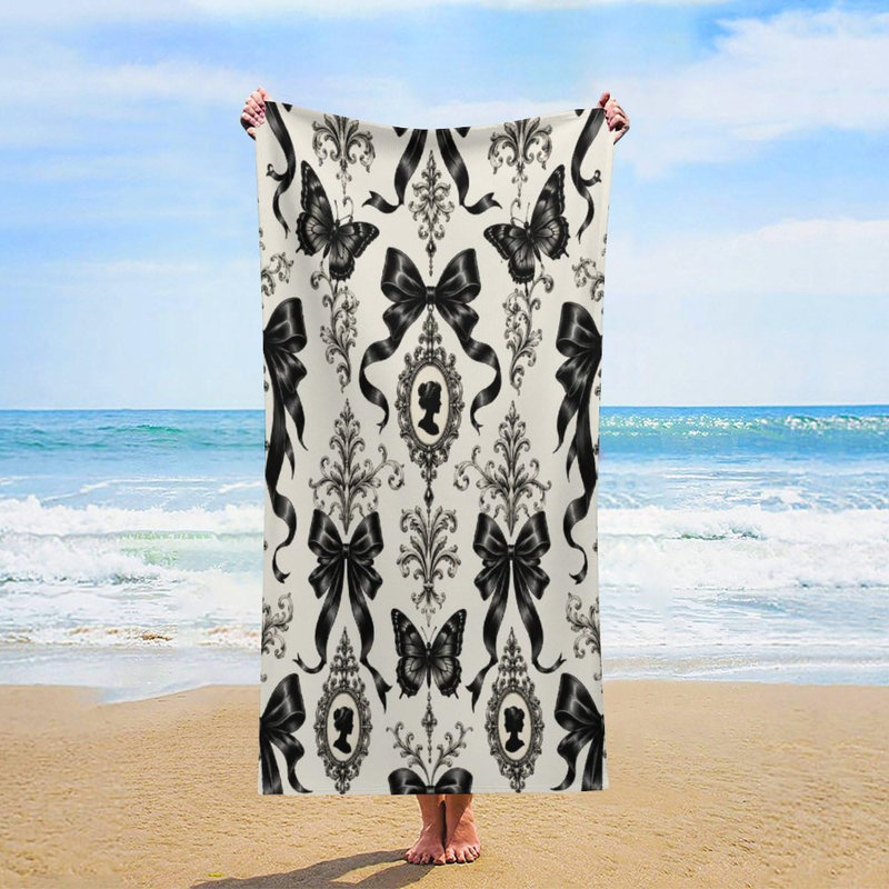 Serviette de plage grand format à motif papillon noir et nœud papillon, séchage rapide, anti-sable, en microfibre légère et ultra-absorbante, idéale pour les vacances d'été, les voyages et la plage, 81 x 160 cm.