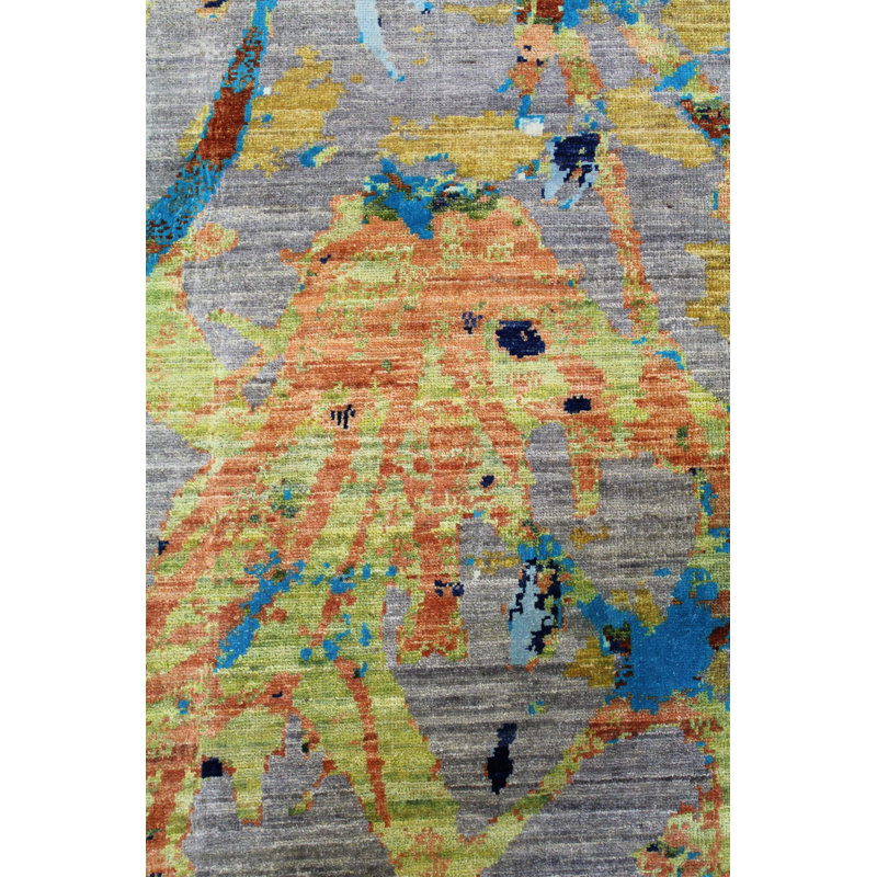 Collucci Abstract Area Rug in Gray/Turqouise/Silver/Beige, Rectangle 7'10" x 9'9"