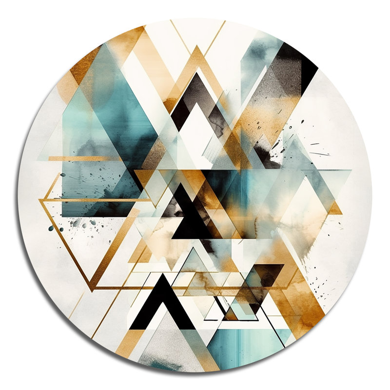 «Green Triangle Boho IV», art mural rond abstrait géométrique sur métal, H 29 po x l 29 po x P 1 po