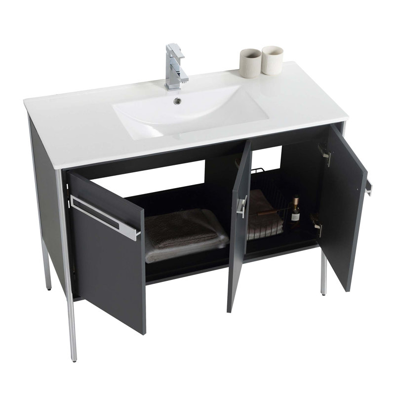 Meuble-lavabo simple 42 po, Chrome poli, Gris Onix
