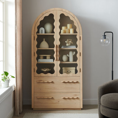 Rory 76 Inch Arched Kitchen Pantry Cabinet In Light Oak