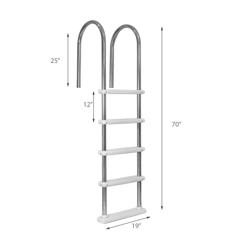 5 Step Swimming Pool Ladder Rail Stainless Steel Steps, In-ground Swimming Pool Step