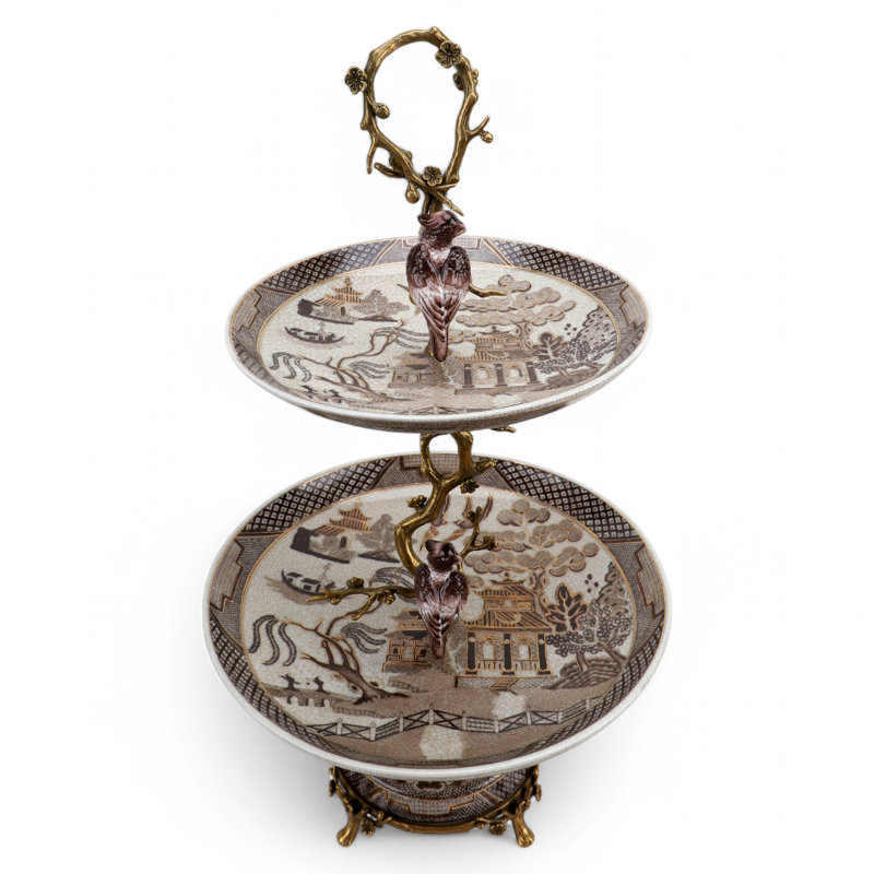 Porcelain Tiered Tray With Bronze Ormolu Imperial Palace