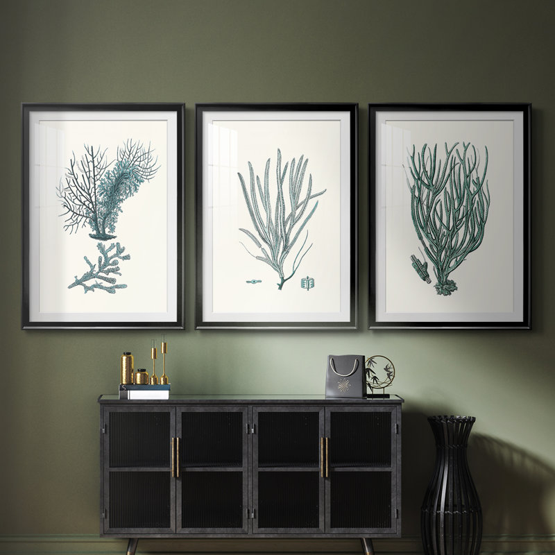 Antique Coastal Coral VI - reproduction encadrée de qualité supérieure sur mesure mat - 3 pièces, H 21 po x l 30 po
