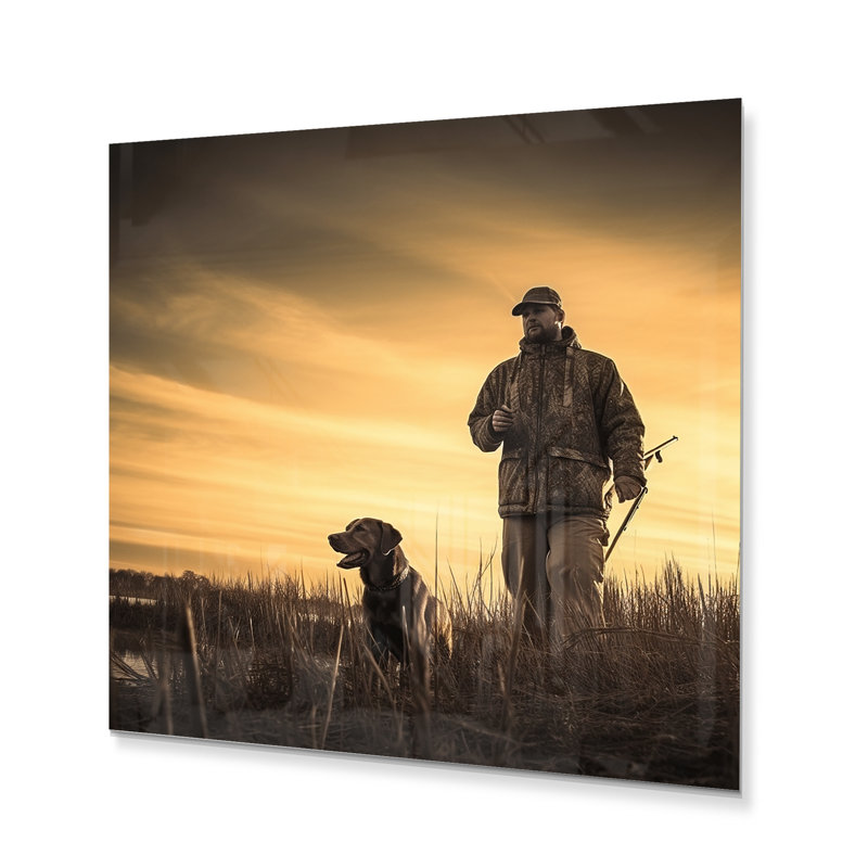 Chasse au lever du soleil I - Chasse et pêche, reproduction sur métal, H 29 po x l 29 po x P 1 po