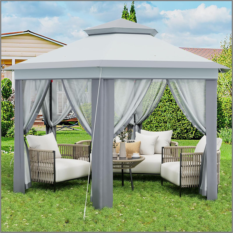 Outdoor Canopy Tent With Mosquito Netting,Pop Up Gazebo,Double Vented Roof Sun Shelter With Adjustable Heights,Outdoor Gazebo For Backyard & Patio Furniture,Pop Up Tent
