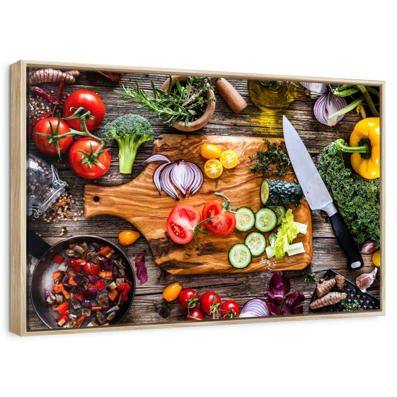 Légumes, ingrédients frais, Cadre flottant en bois naturel, 31 po x 21 po