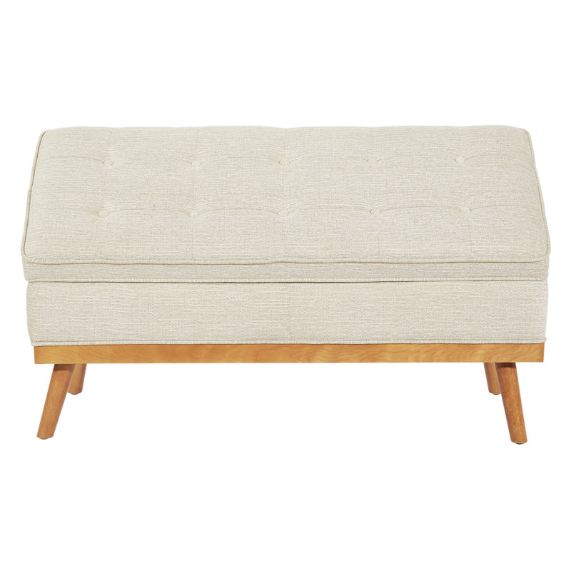 Boyu Polyester Blend Upholstered Storage Bench, Beige Polyester Blend