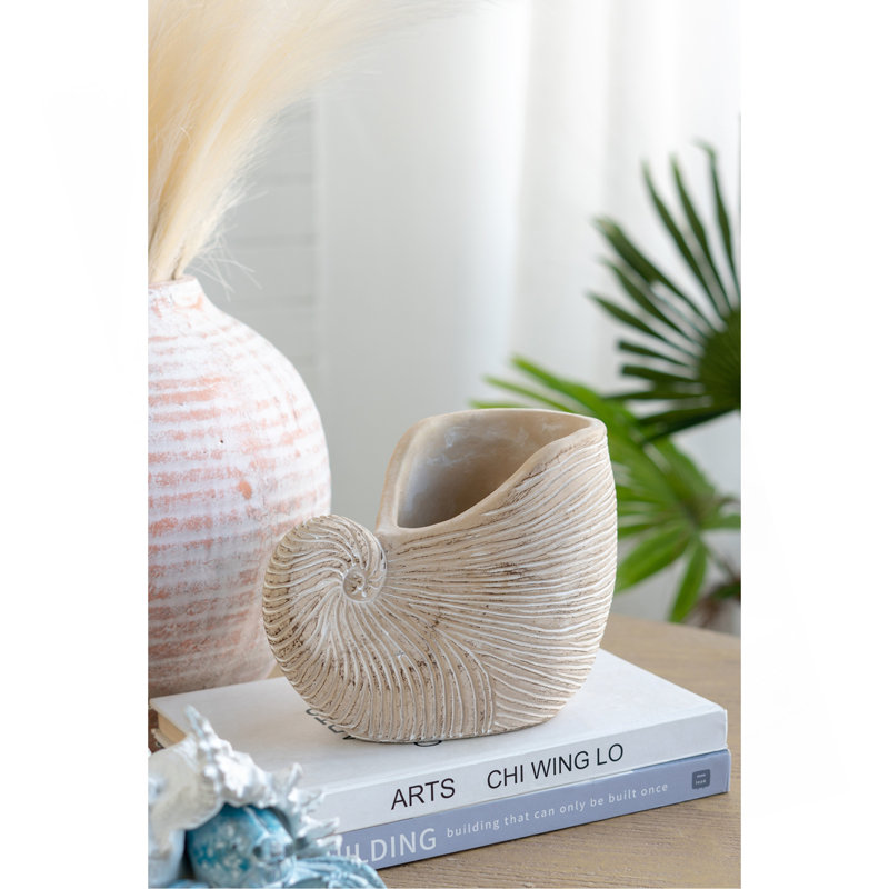 Boîte à fleurs 8,5X5,5X6,3 "sable et ciment Nautilus avec finition texturée beige, H 6,3 po x l 8,5 po x P 5,5 po