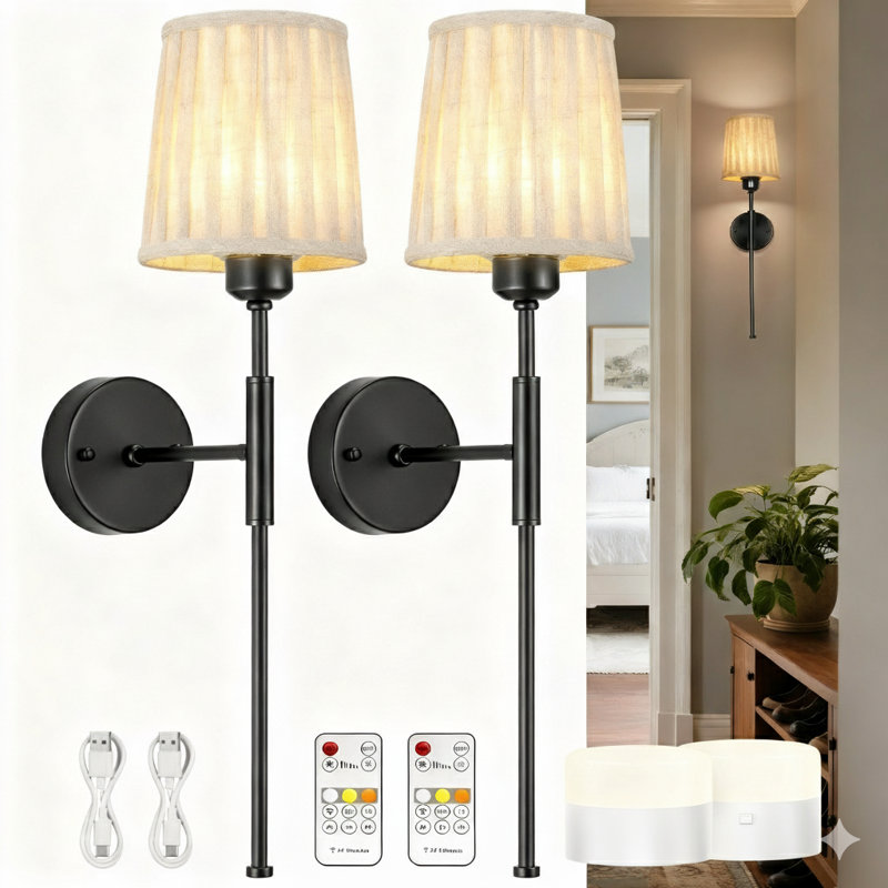 Battery Operated Wall Sconce, White, Matte Black