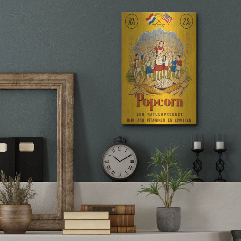 "August Popcorn" par August Posters, art mural en métal, H 16 po x l 12 po