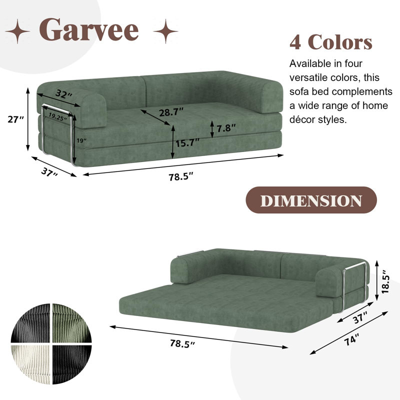 Canapé-lit modulaire en velours côtelé Boneless, Vert