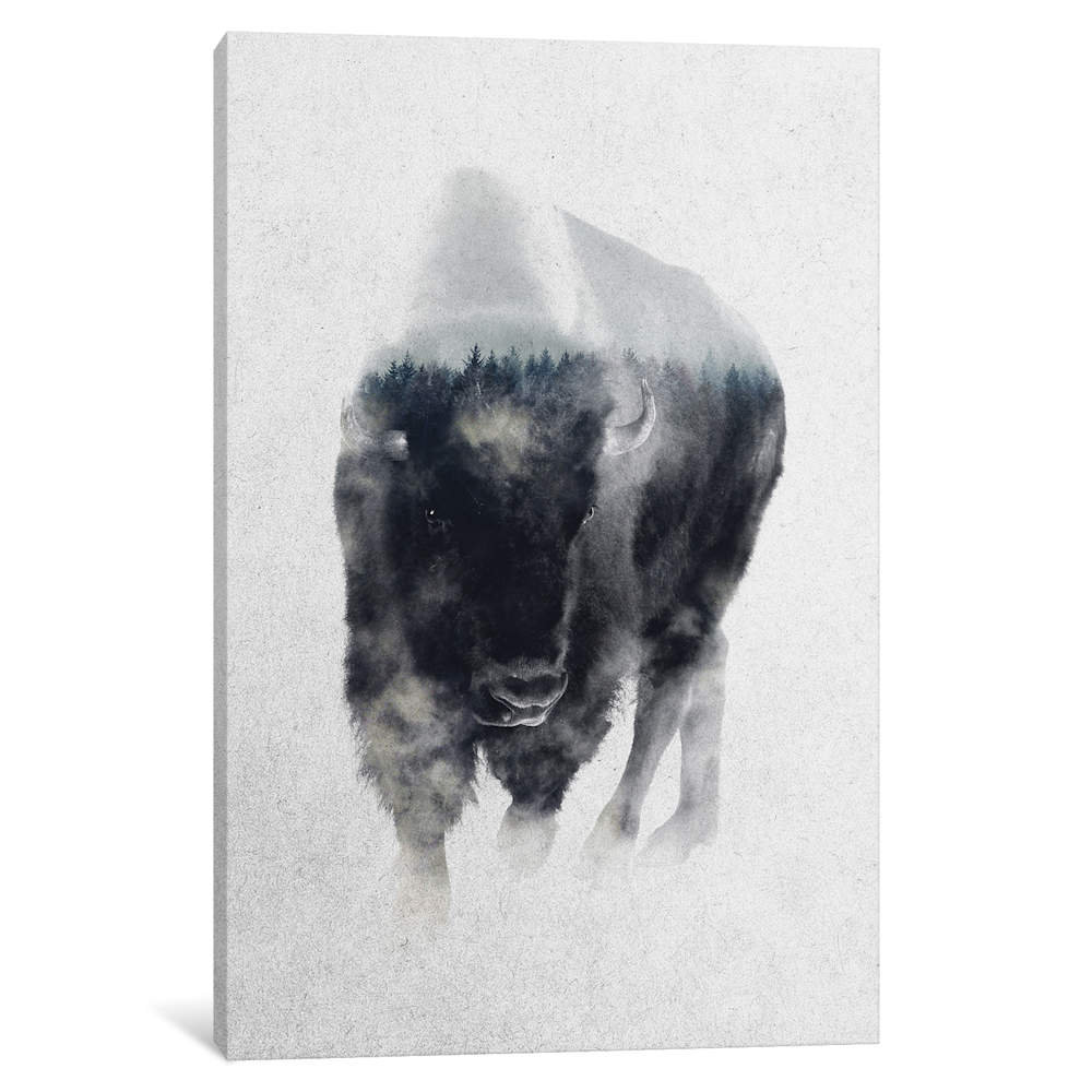Bison In Mist by Andreas Lie - Print on Canvas