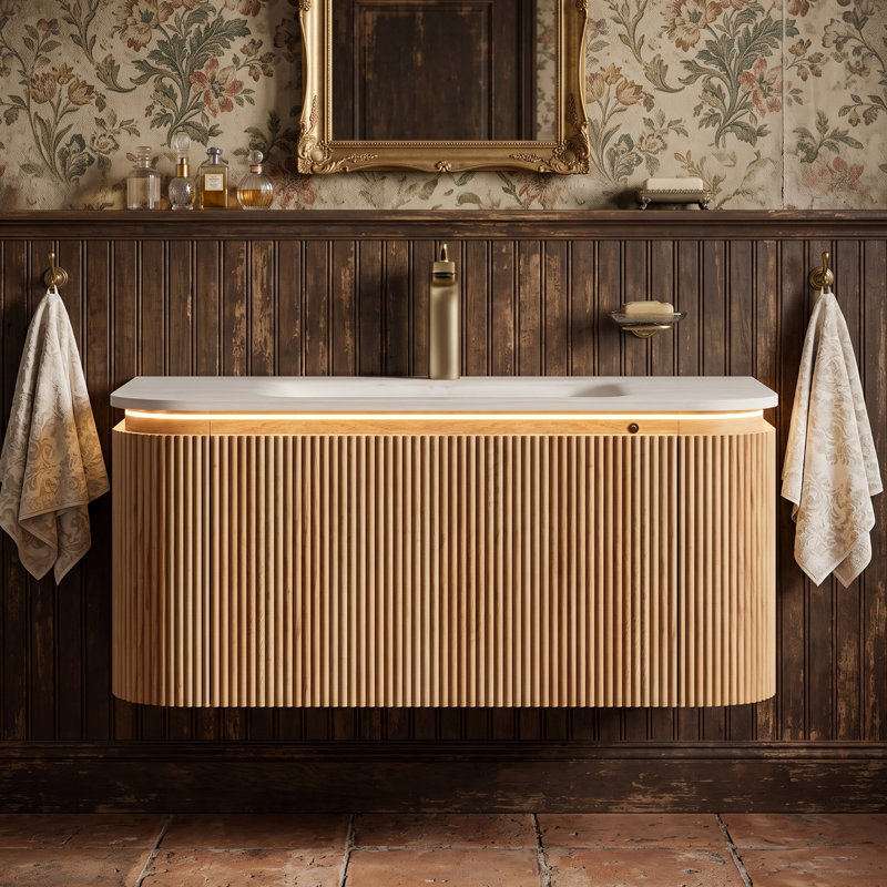 Meuble-lavabo mural simple 30 po avec plateau en marbre, 35.83"