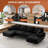 112.6 Inch U Shaped Chenille Sectional Sofa with Gold Metal Legs-1660743497