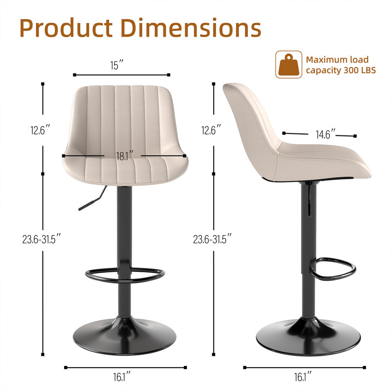 Tabouret de bar pivotant à hauteur réglable Moniq, 3, Crème
