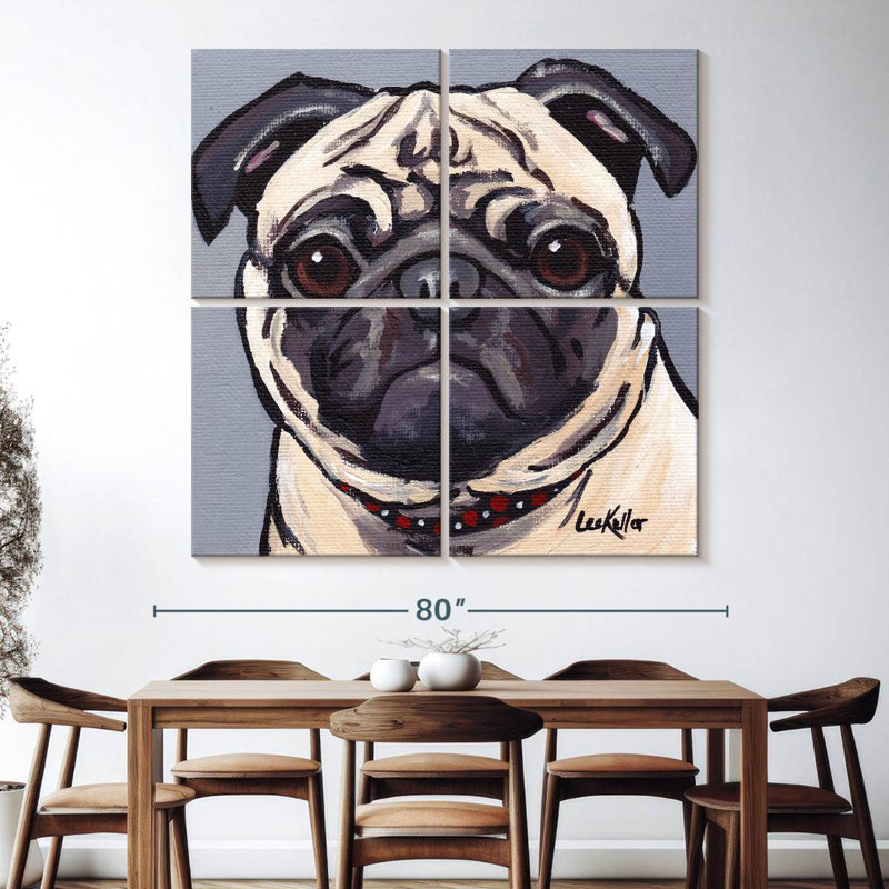 Brampt Pug On Gray, 74" H x 74" W